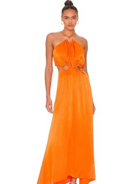 Elliatt Vibrant Orange Satin Halter Slip Dress
